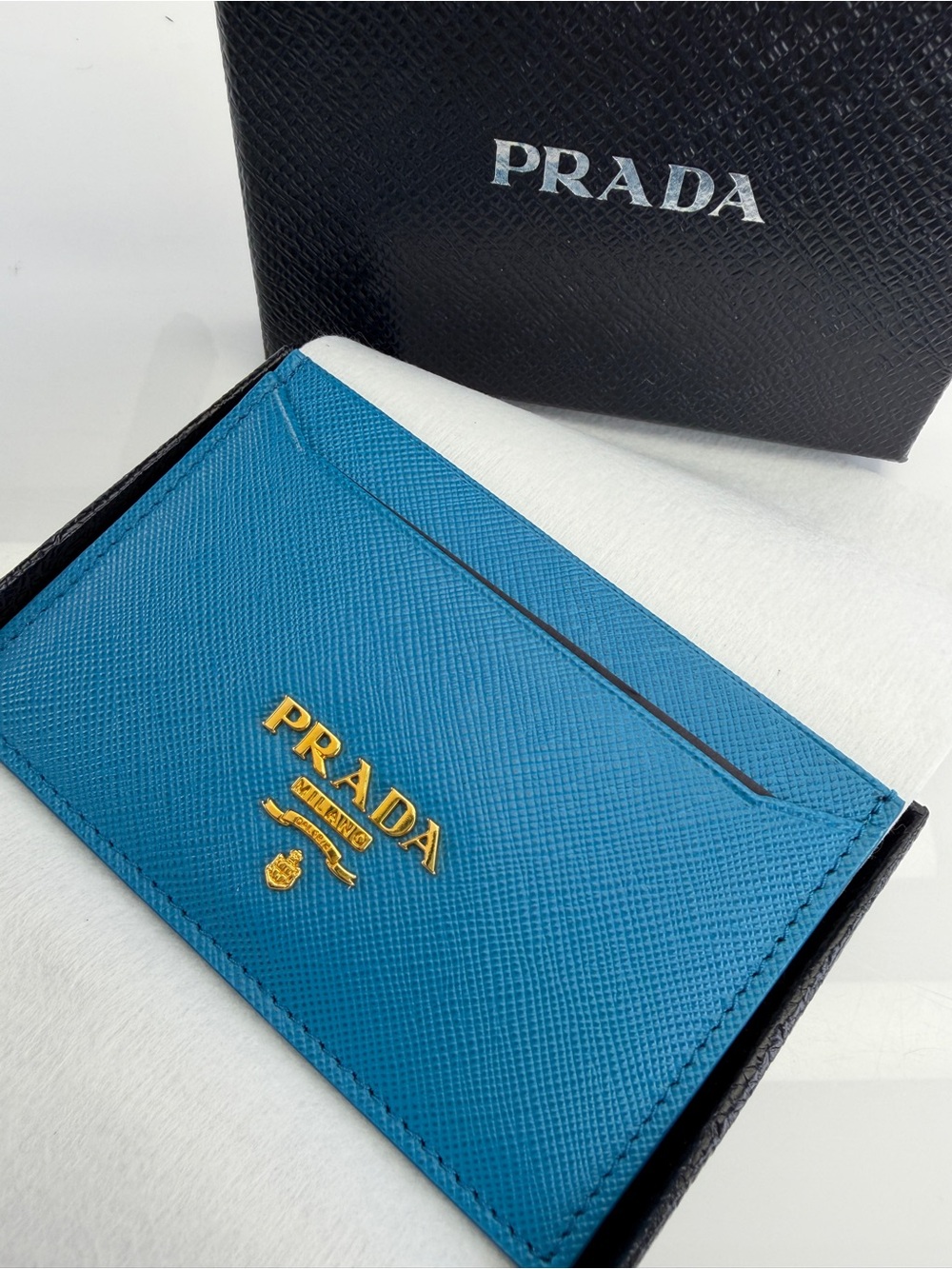 PRADA Saffiano Leather Cardholder in Blue